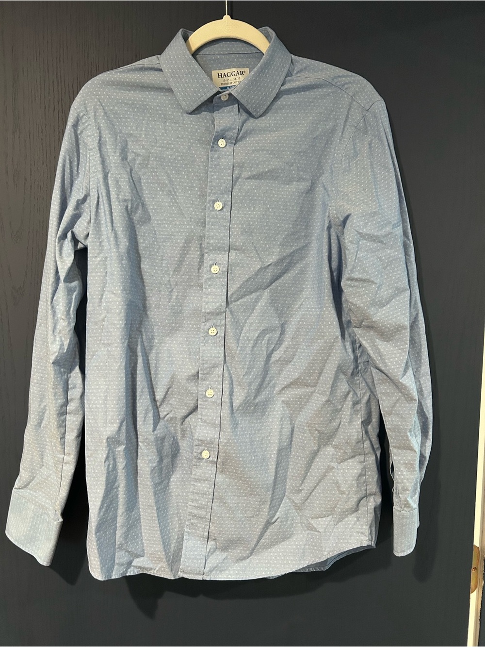 Haggar Men's Light Blue Dot-Print Dress Shirt